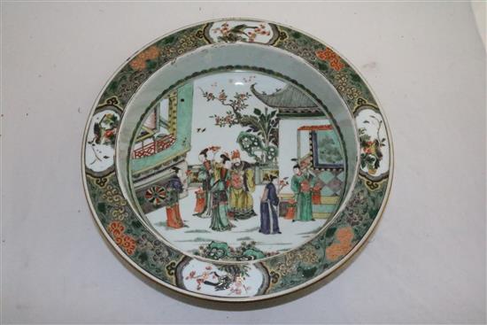 A good Chinese famille verte basin, Kangxi period c.1700, diameter 35cm, depth 7.5cm